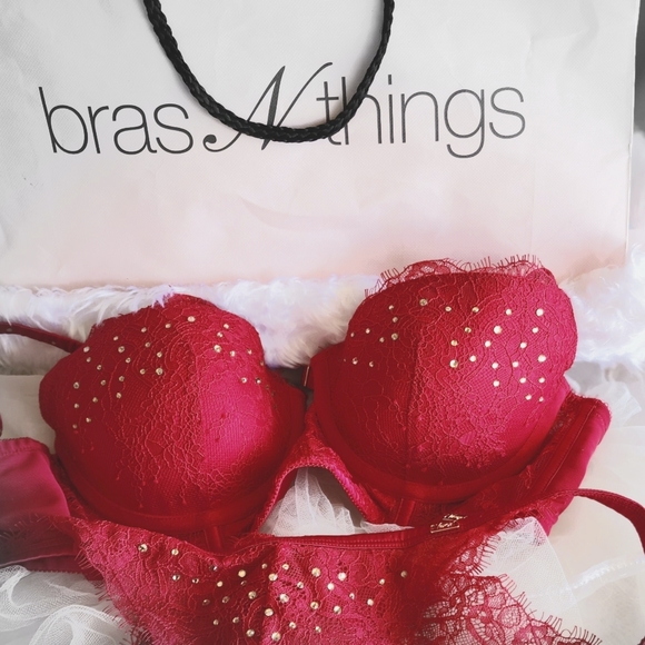 NWOT BRAS N THINGS sz 12B 2 piece lingerie set in Christmas red with diamantes - Picture 12 of 16